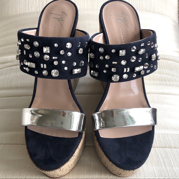 Giuseppe Zanotti Shoes - Giuseppe Zanotti Navy Suede/Rhinestone Sandals